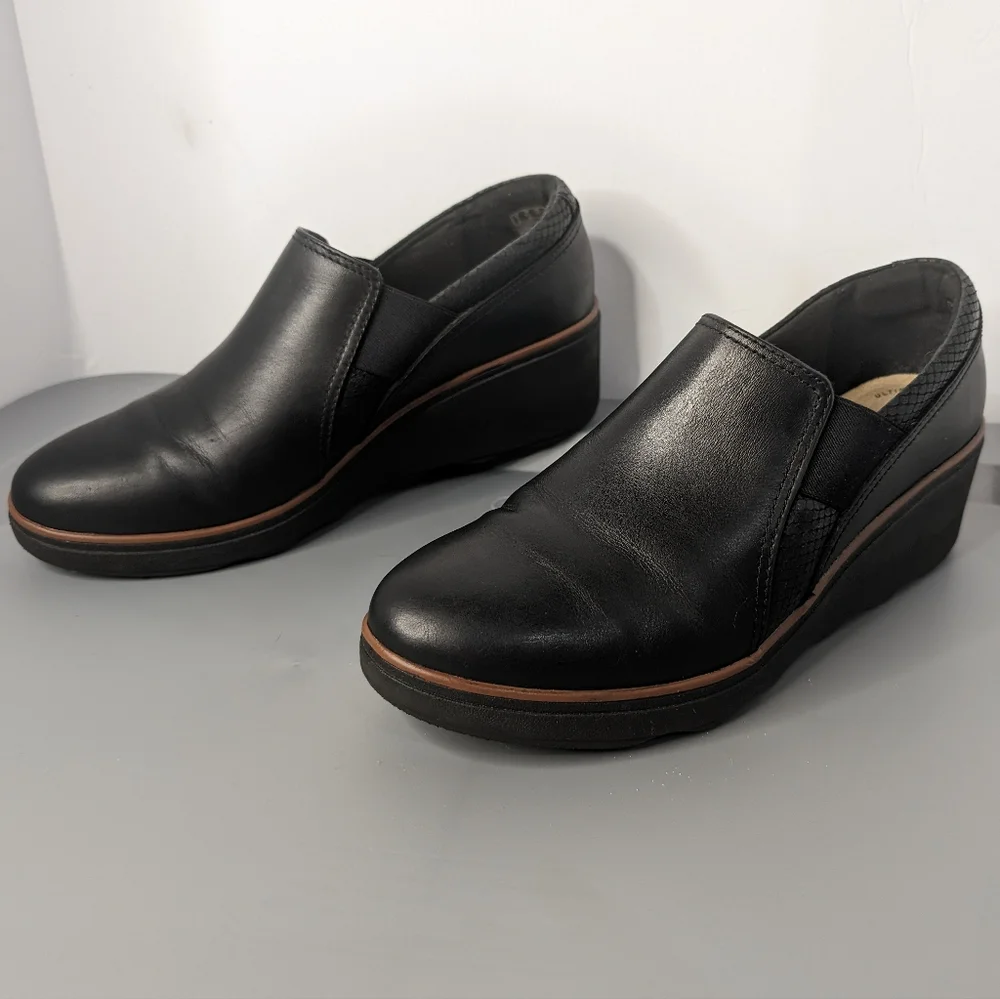 Clarks Mazy Squam 9.5 black leather comfy 2.5